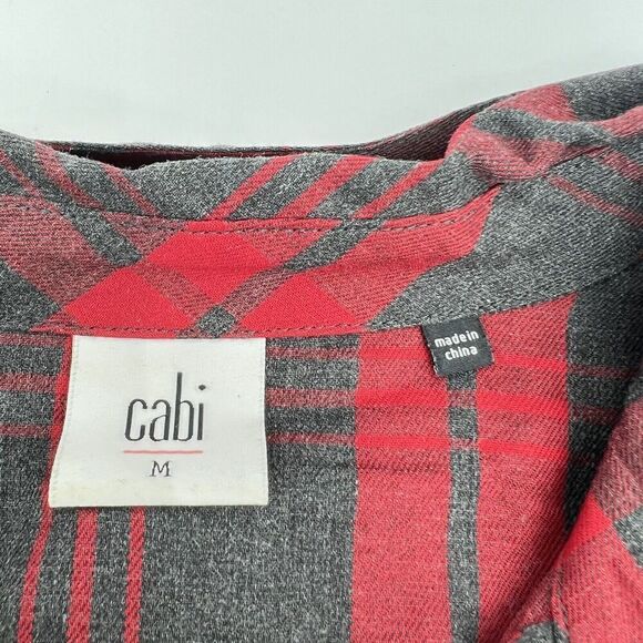 CAbi Top Womens Small Red Gray Plaid #3587 Cunningham Popover Long Sleeve M - Picture 3 of 4